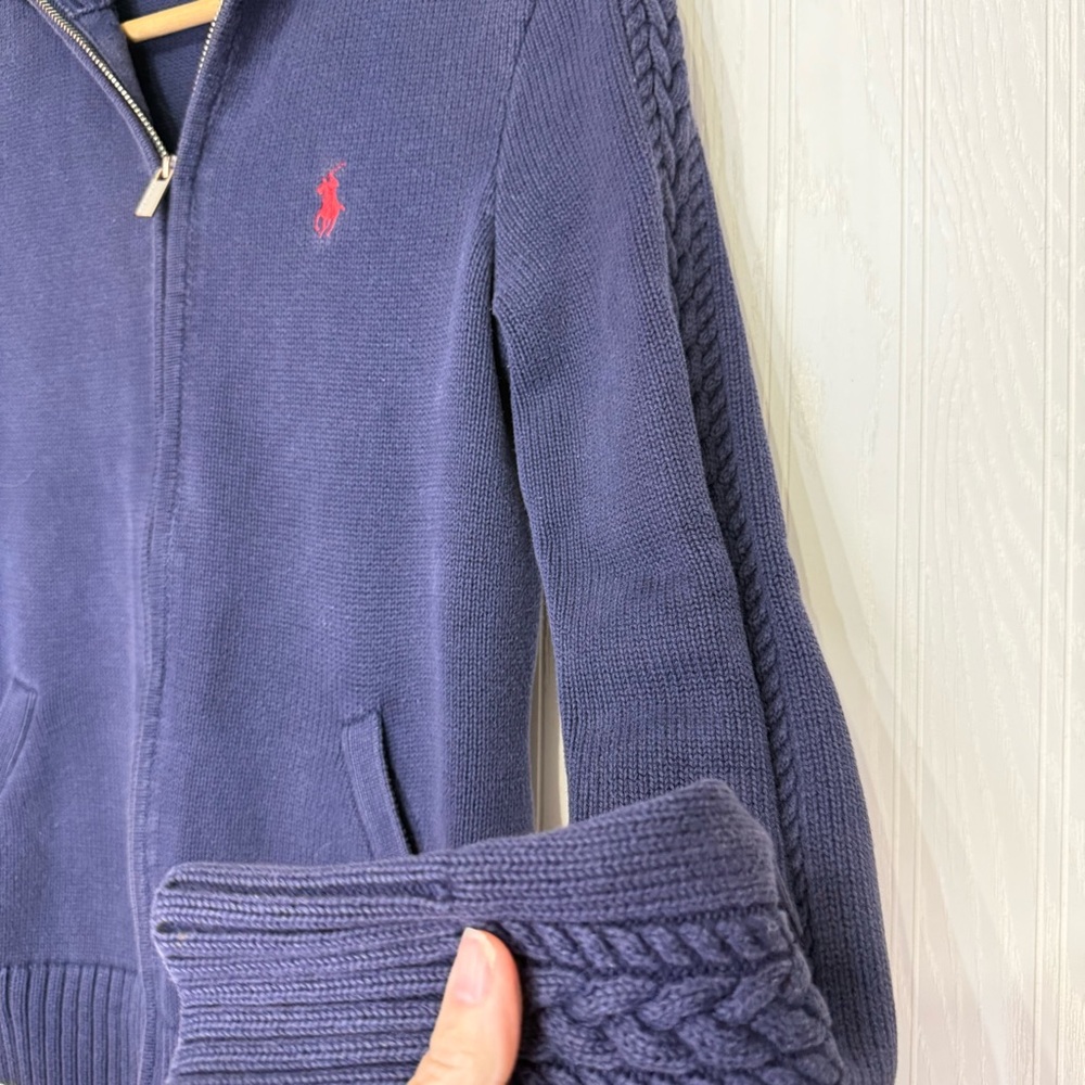 Vintage Ralph Lauren Sport zip up blue mock neck sweater with logo size small - Picture 5 of 12